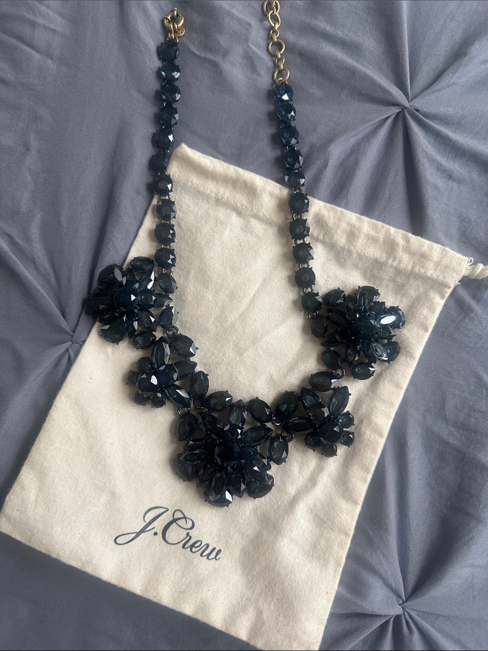 J. Crew Dark Navy Crystal Flower Statement Necklace
